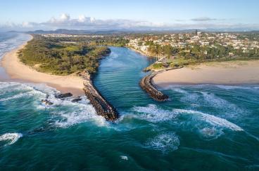 Kingscliff in Australia view from above, a beautiful spectacular view of the holiday destination in New South wales